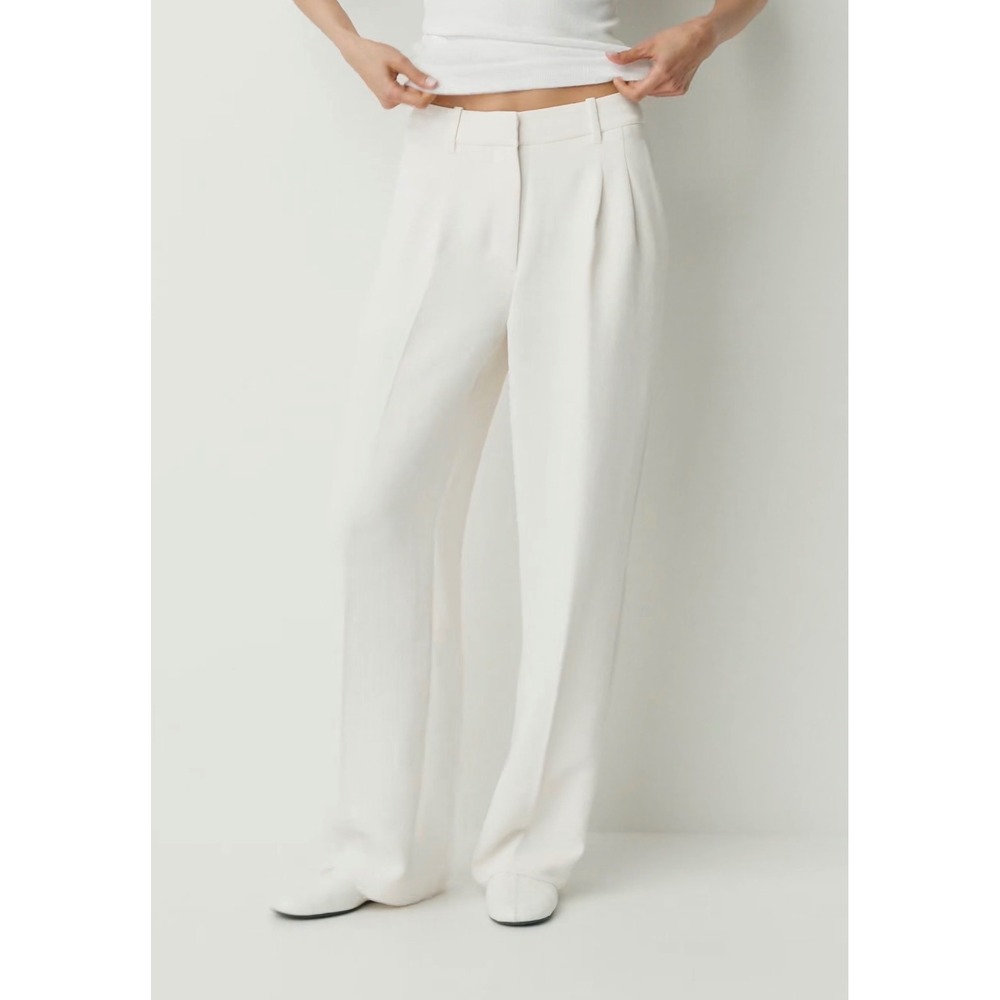 Wilfred Effortless Pant Women 10 Cream White Crepette Wide Leg High Rise Pleated